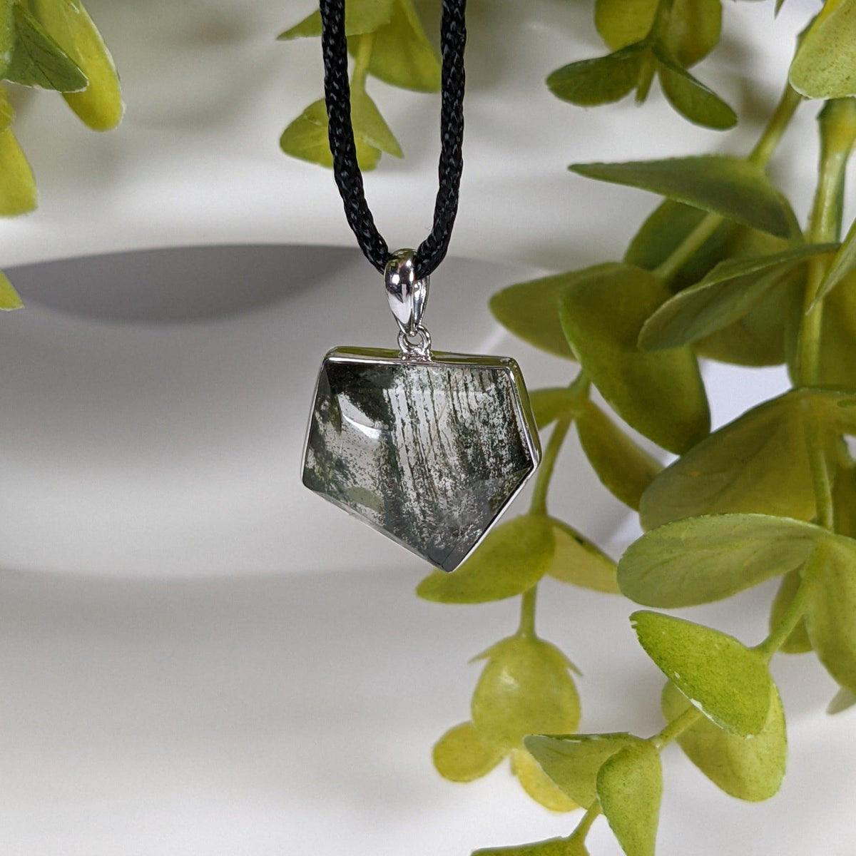  Fossilized Quartz Pendant | Clear Black | 925 Sterling Silver | Brazil 1