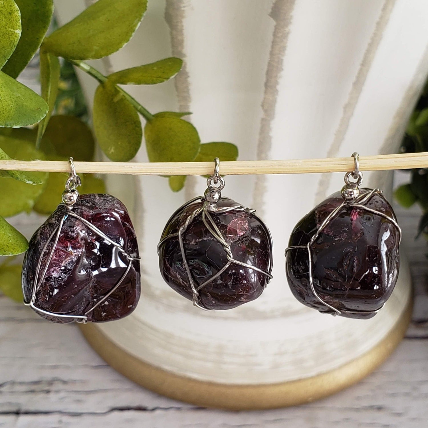 Garnet Pendant | 925 Silver Wire Wrapped Pendant | Natural Tumbled Garnet 