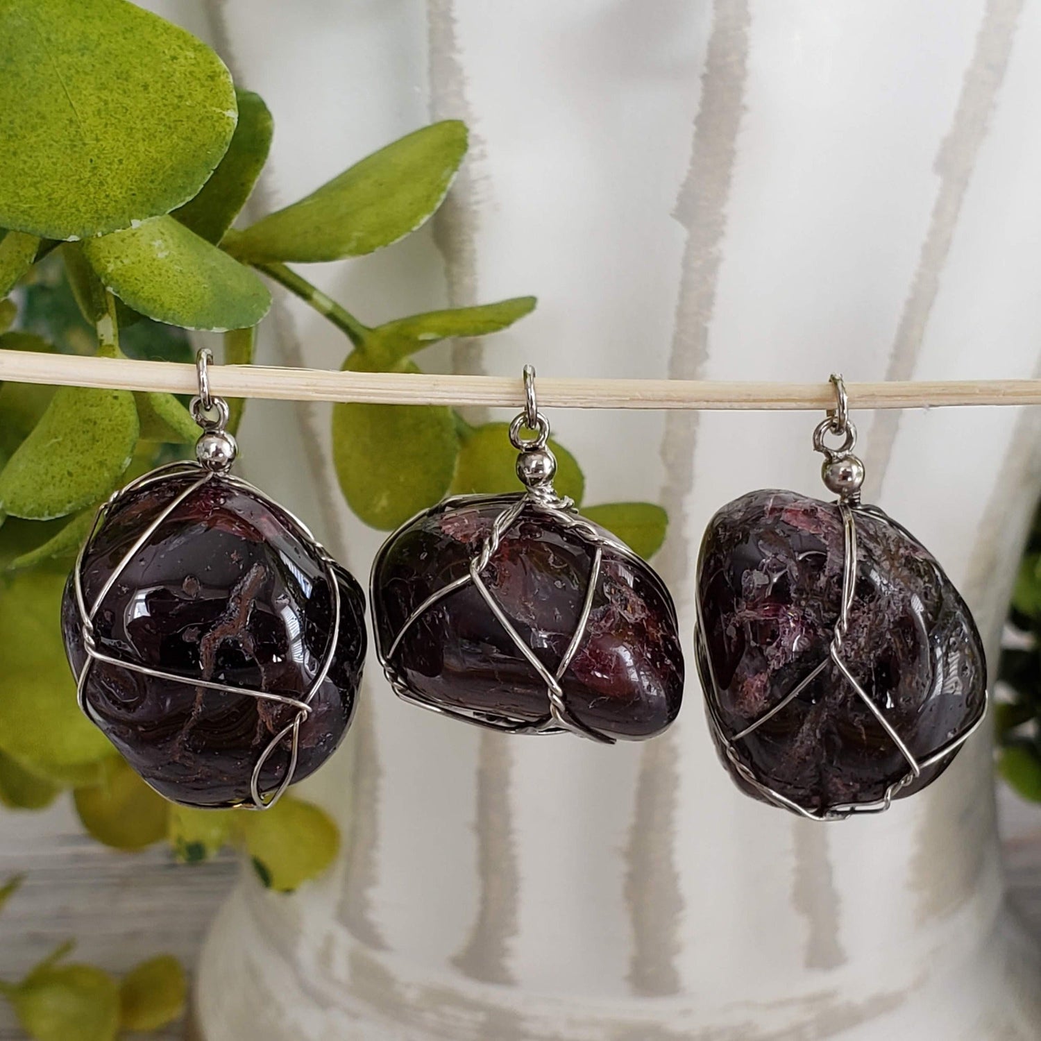  Garnet Pendant | 925 Silver Wire Wrapped Pendant | Natural Tumbled Garnet 1