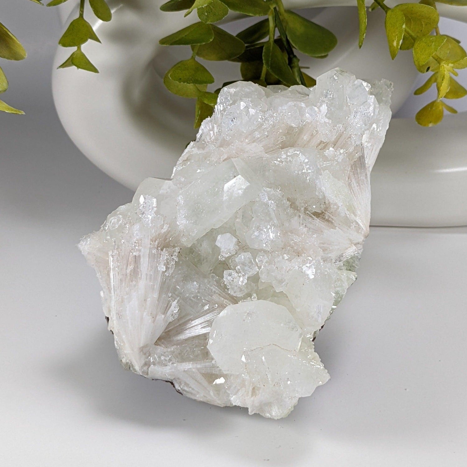  Green Apophyllite Crystal on Acicular Scolecite matrix | 964 gr | Panvel, India 1