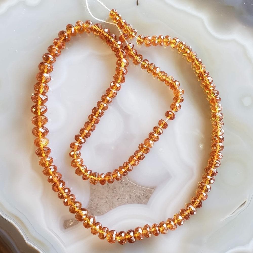  Hessonite Garnet Gemstone Beads | Cinnamon Stone | 38 cm, 15 inch Strand | Rondelle 