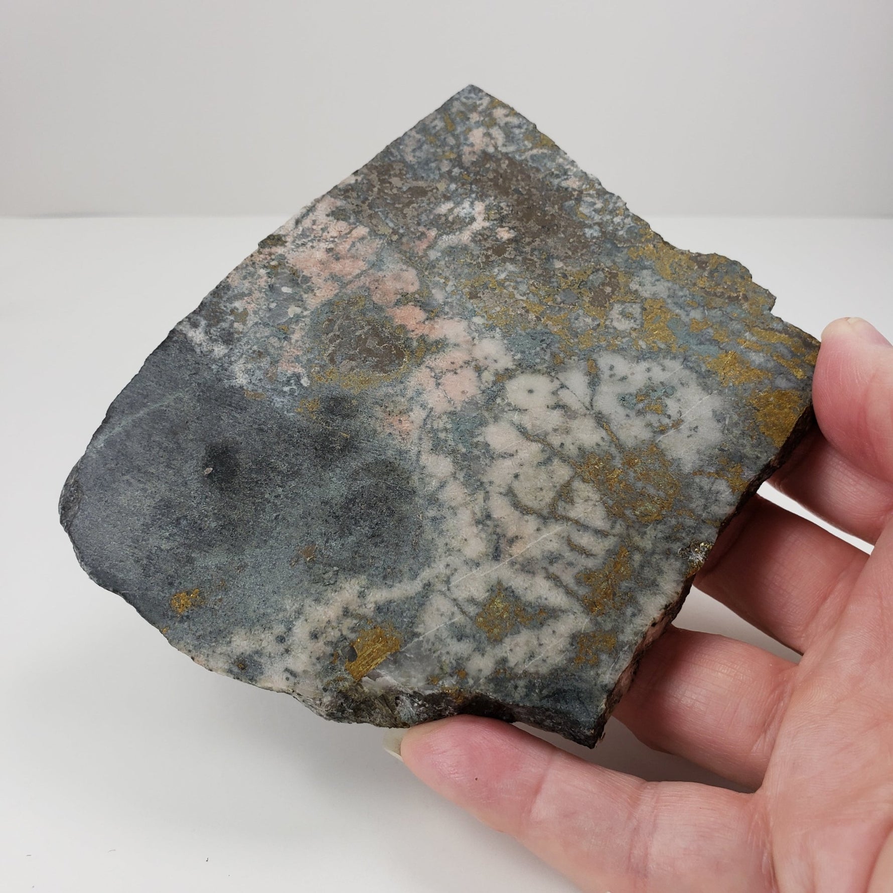  Impact Breccia Slice | 364 Grams | Golden Metal Veining Impactite | Sudbury Structure, Canada | SO24 7