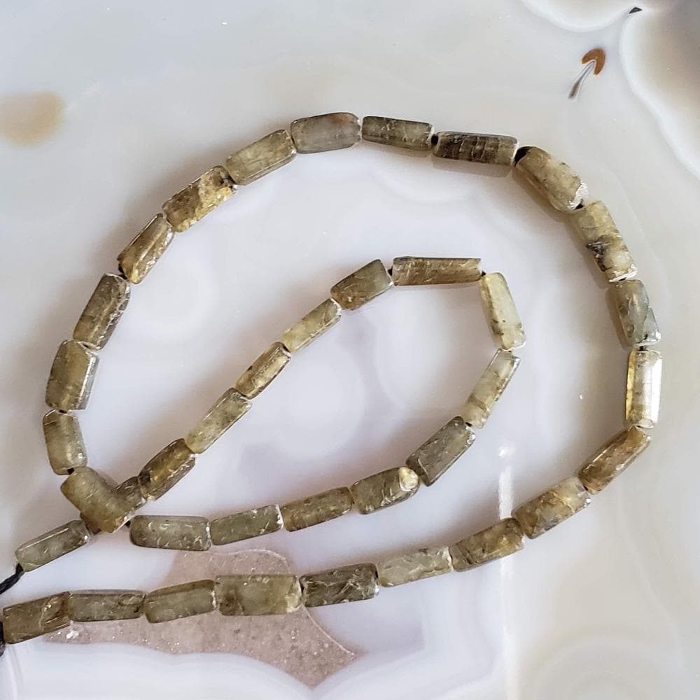  Labradorite Gemstone Beads | 36 cm, 14 inch Strand | Rectangular | Gray 