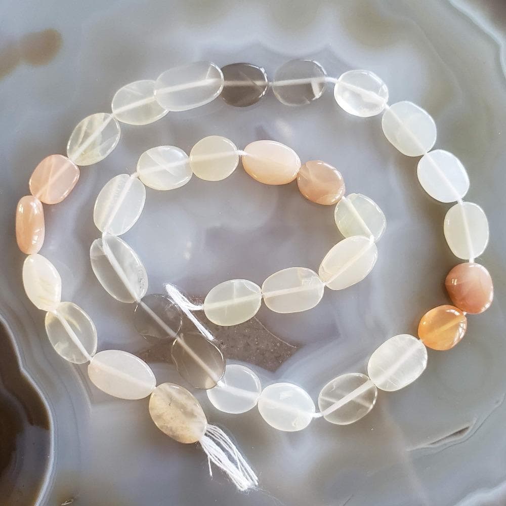  Moonstone Gemstone Beads | 38 cm, 15 inch Strand | Oval | Multicolor 