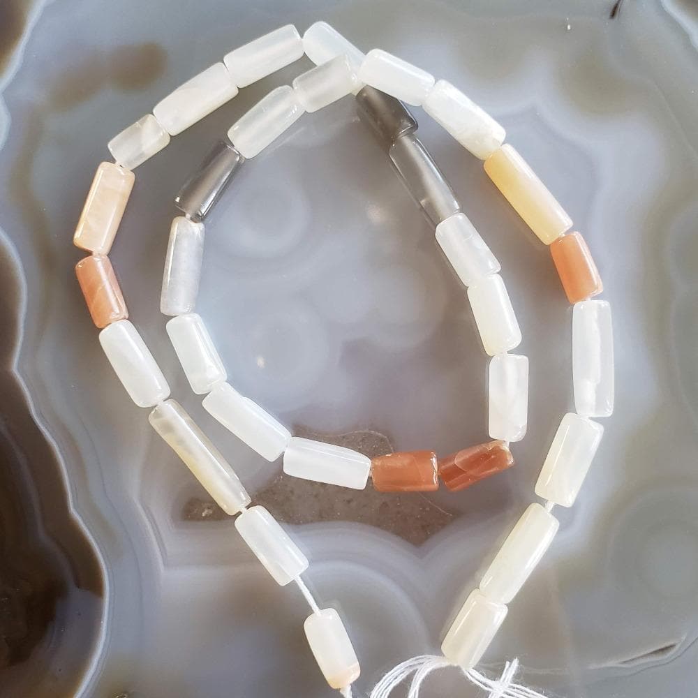  Moonstone Gemstone Beads | 38 cm, 15 inch Strand | Tube Shape | Multicolor 