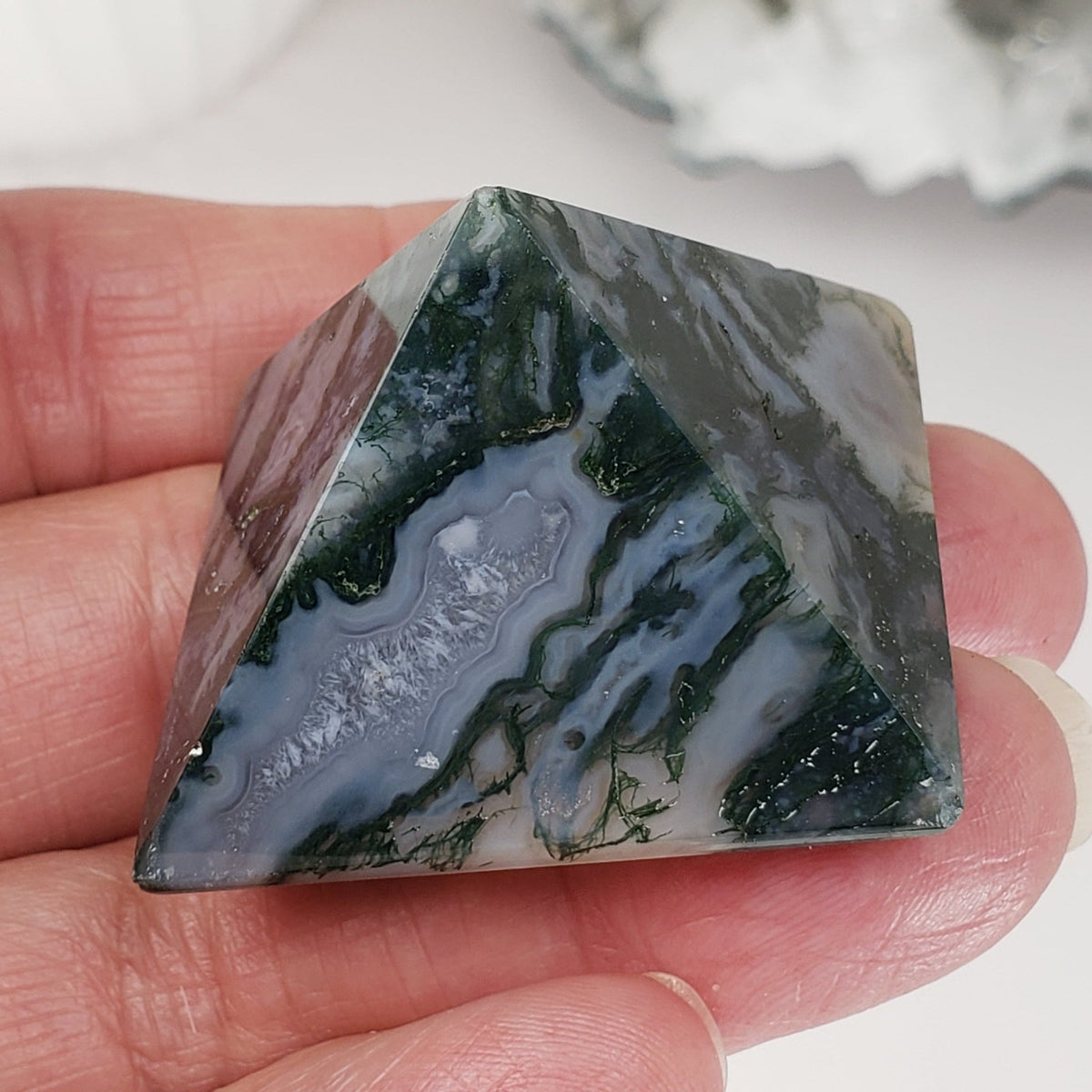  Moss Agate Five Point Pyramid | Green Blue 