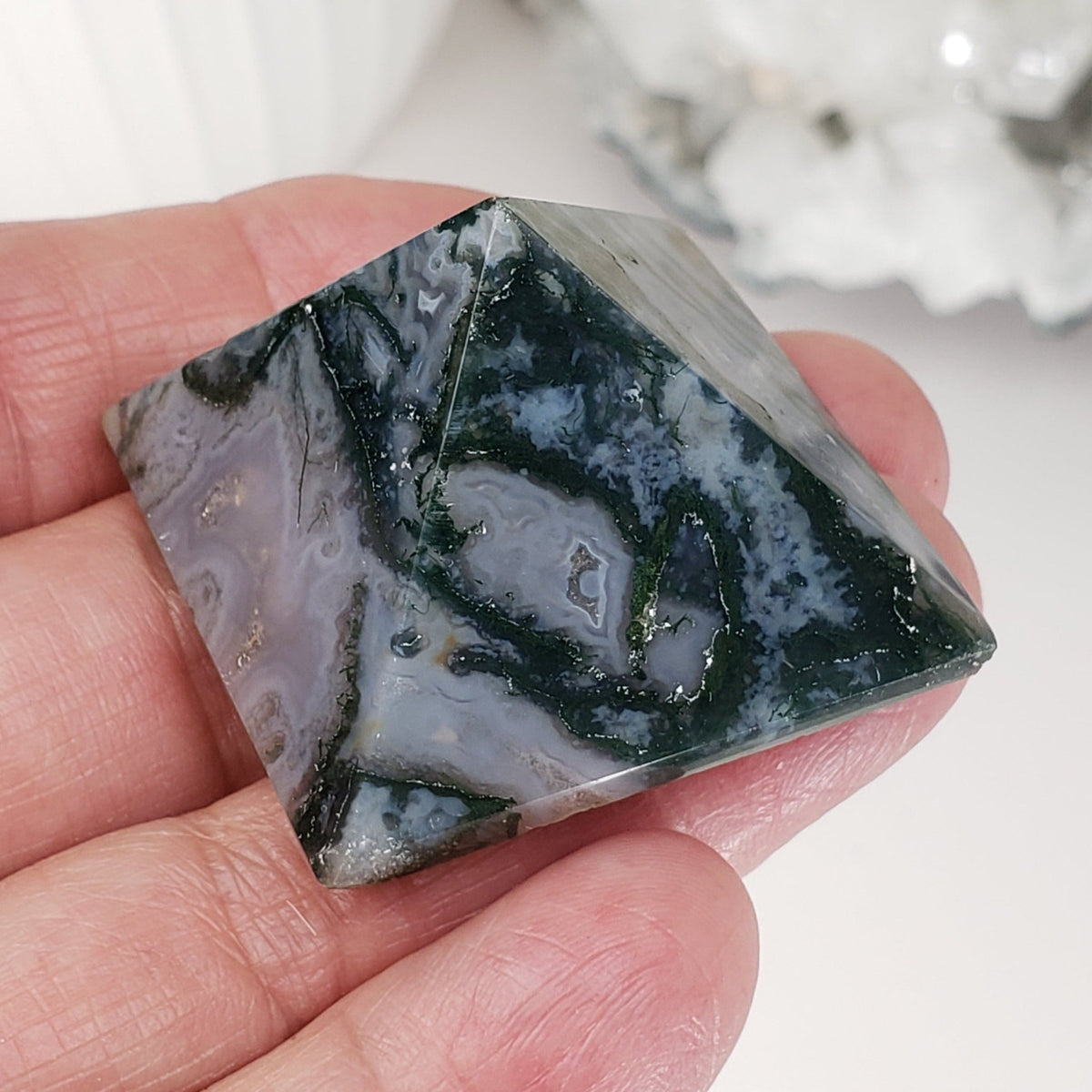  Moss Agate Five Point Pyramid | Green Blue 2