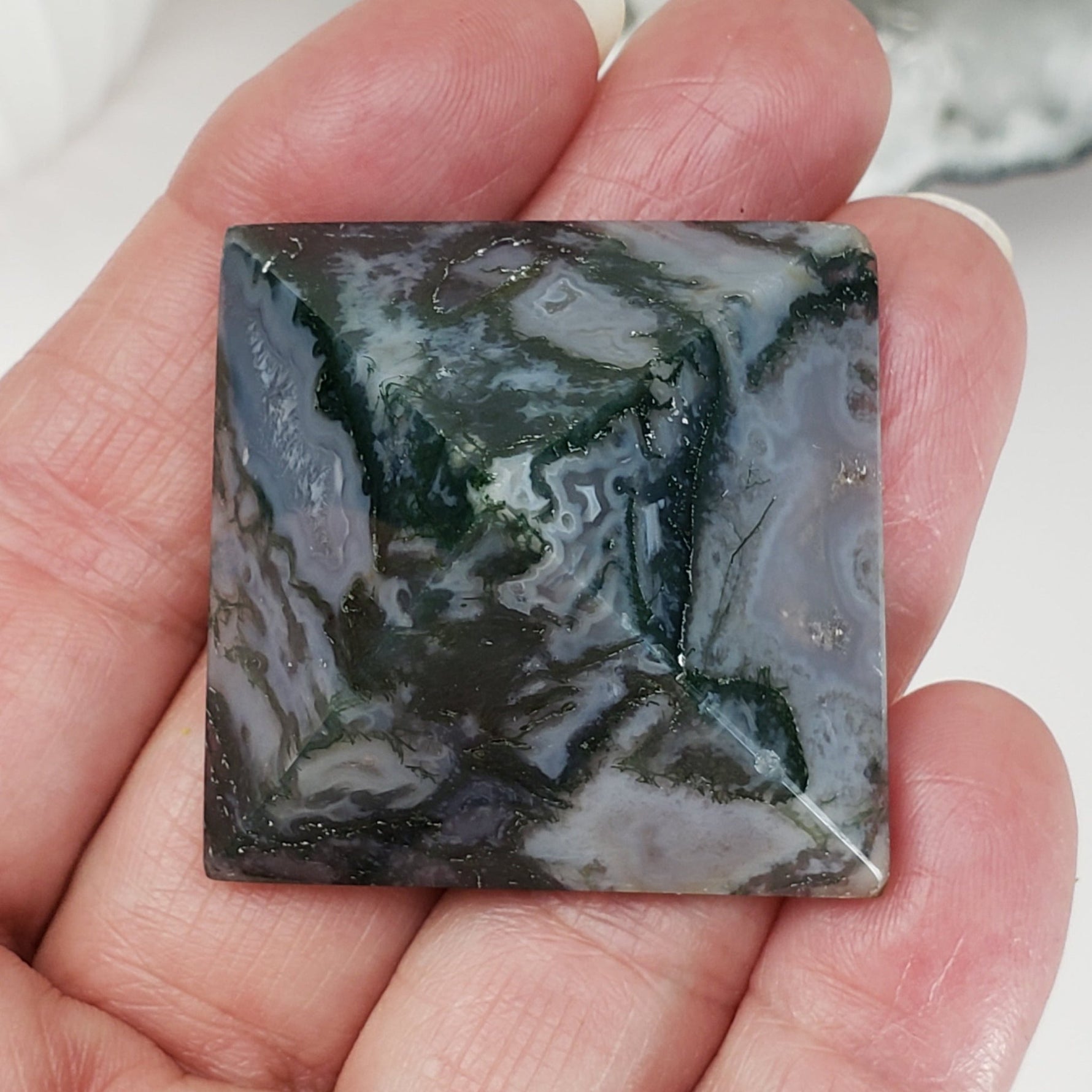  Moss Agate Five Point Pyramid | Green Blue 3