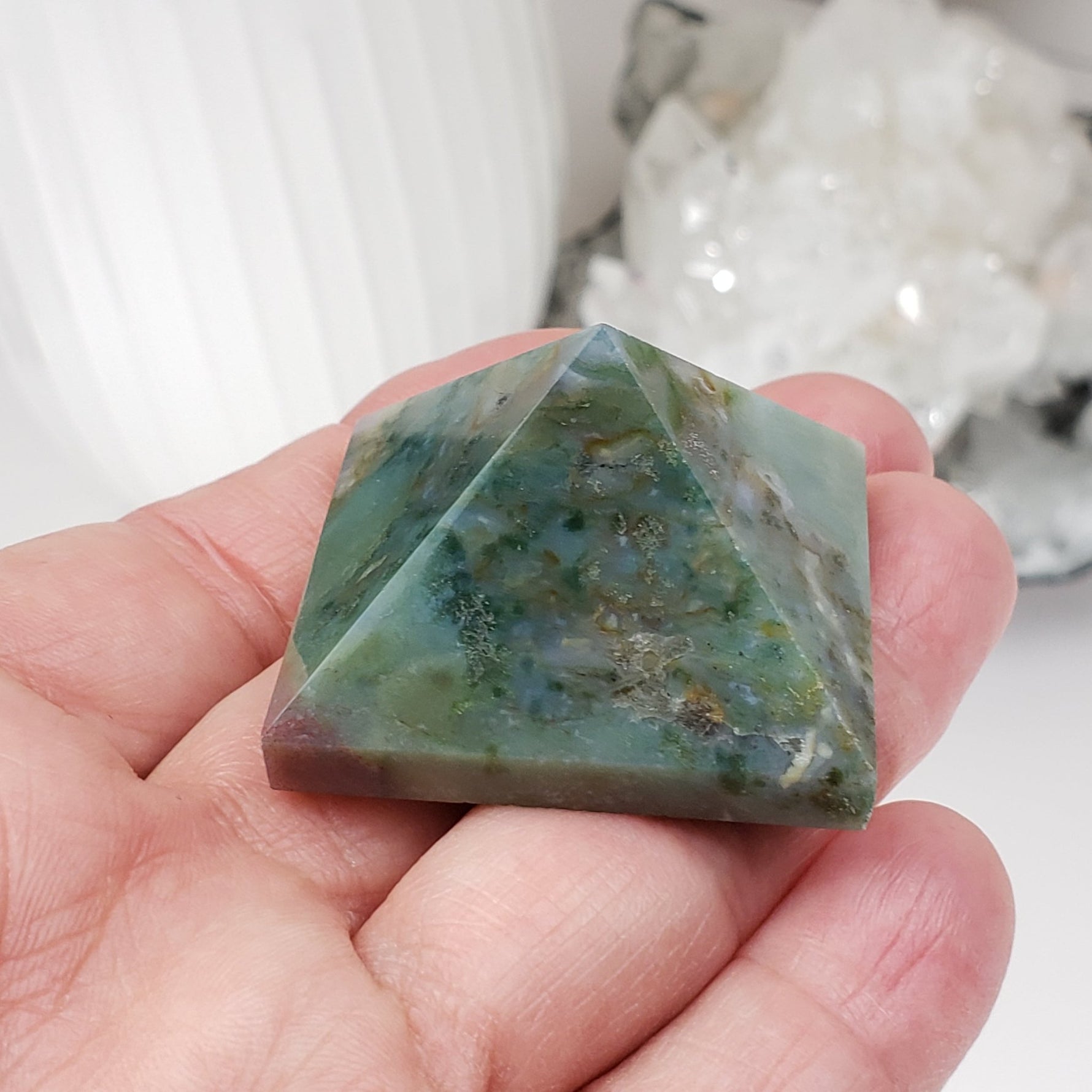  Moss Agate Five Point Pyramid | Multi-Colored 2