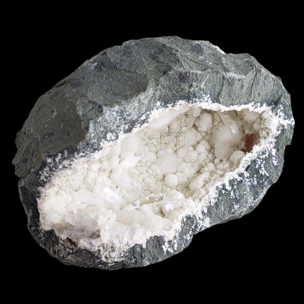  Okenite, Calcite, Prehnite and Smoky Quartz in Geode | 796 grams | Dindoshi, India 1