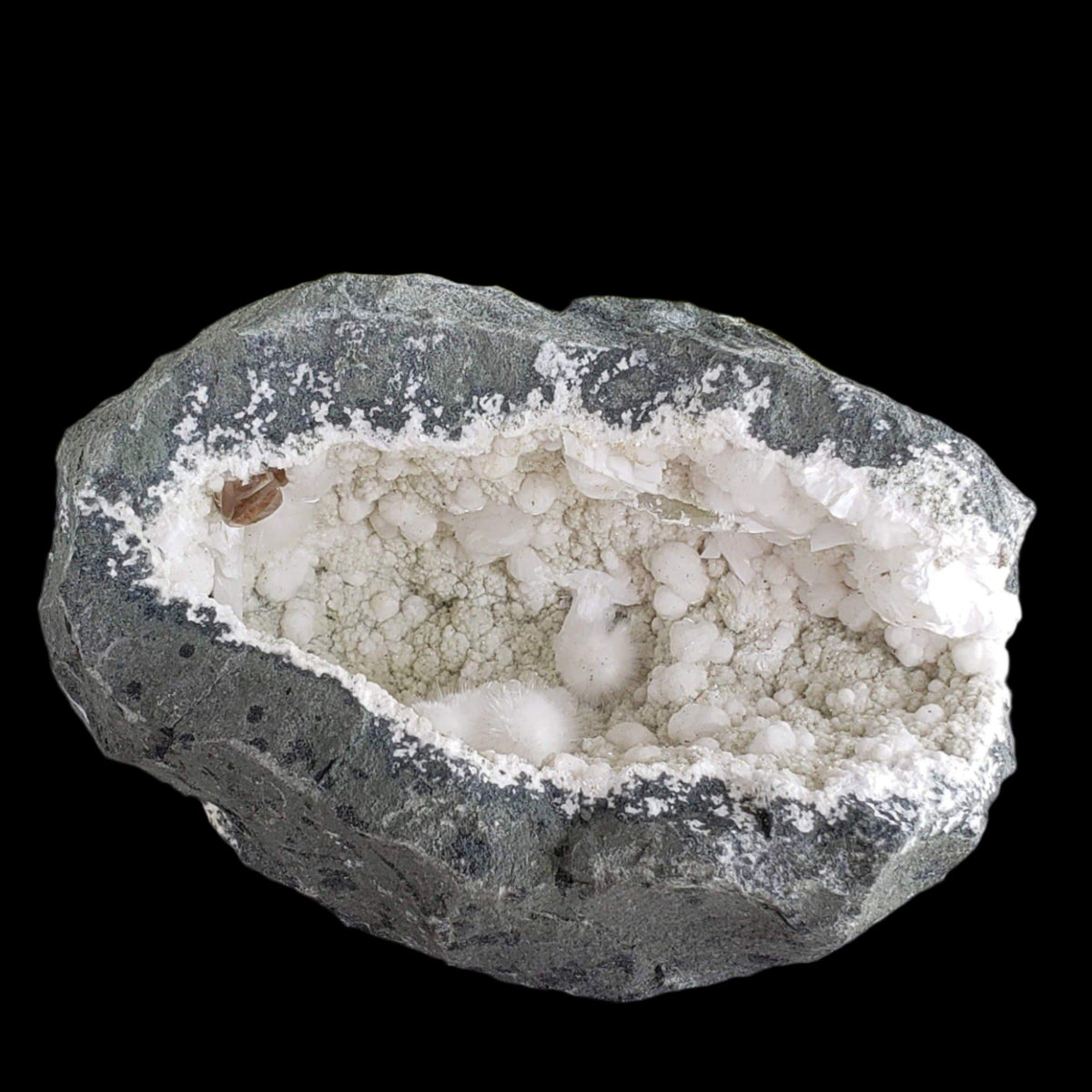  Okenite, Calcite, Prehnite and Smoky Quartz in Geode | 796 grams | Dindoshi, India 