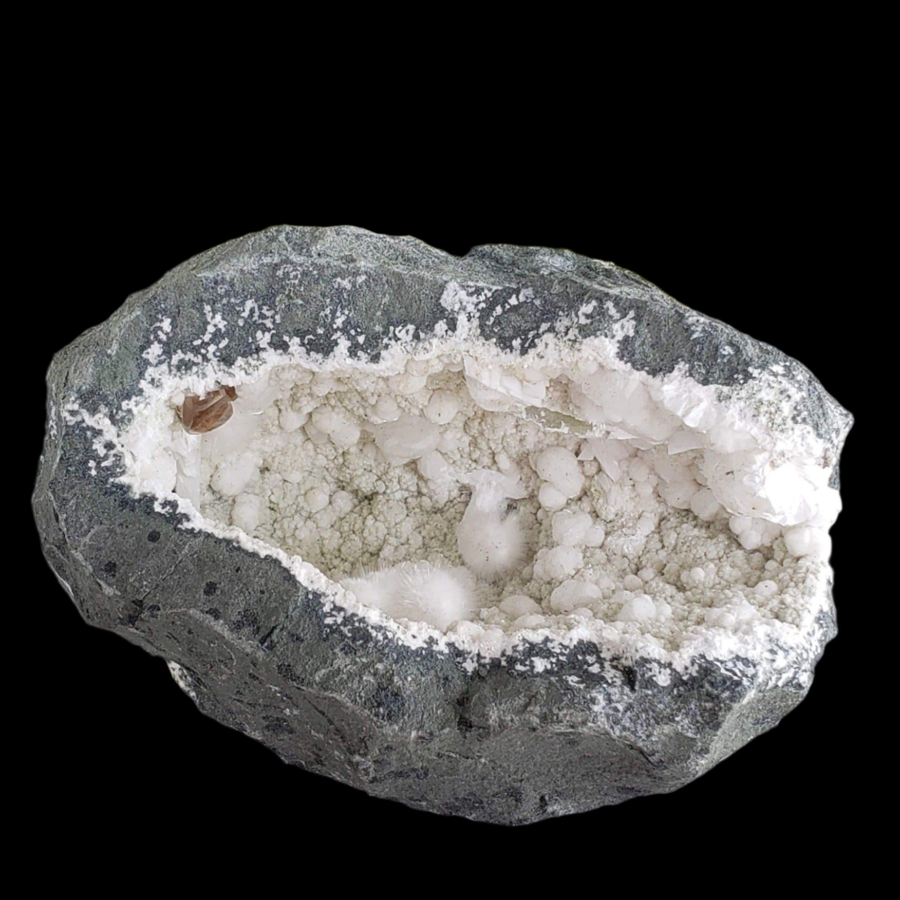  Okenite, Calcite, Prehnite and Smoky Quartz in Geode | 796 grams | Dindoshi, India 