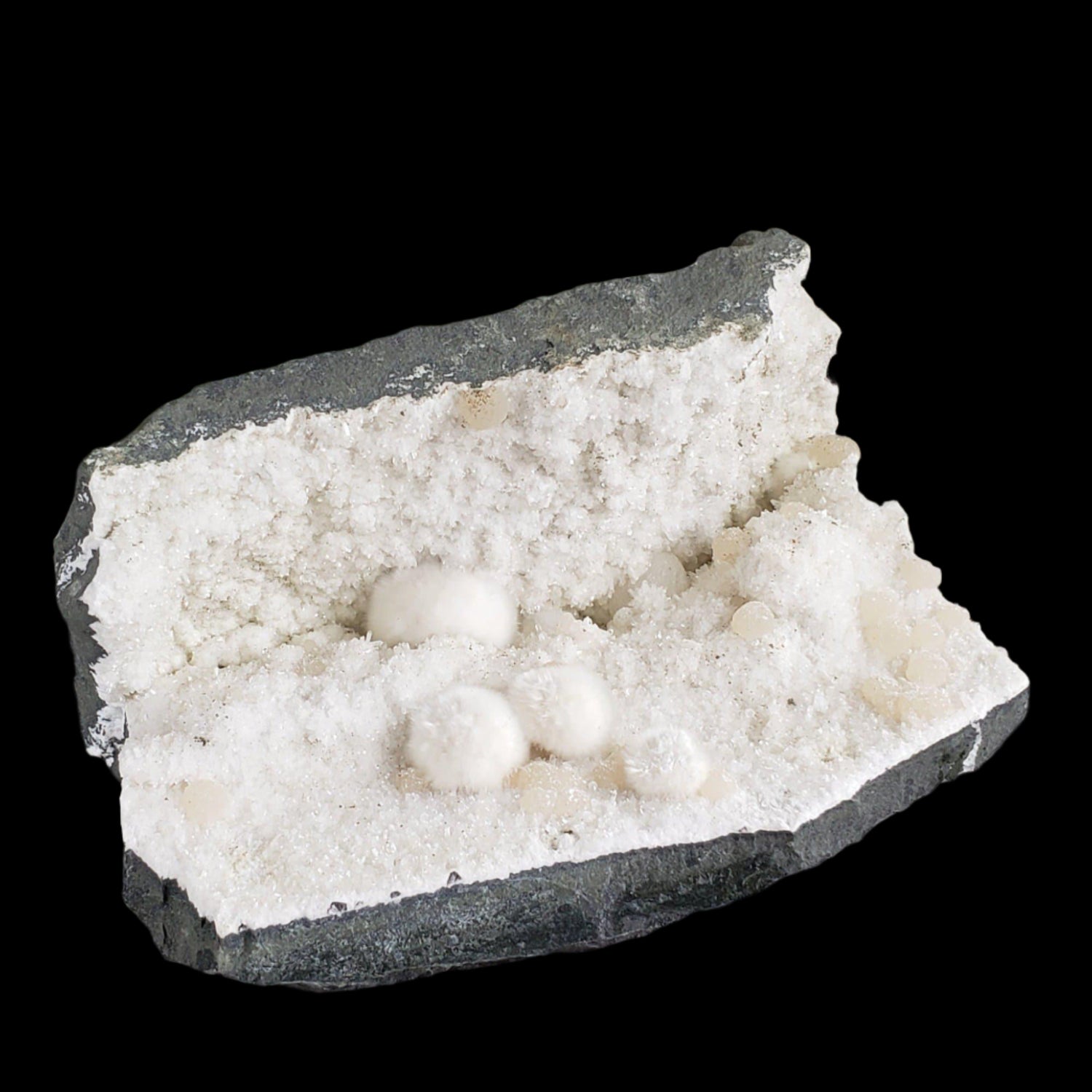  Okenite and Gyrolite on Quartz and Prehnite Druse | 1.8 Kg | Dindoshi, India 