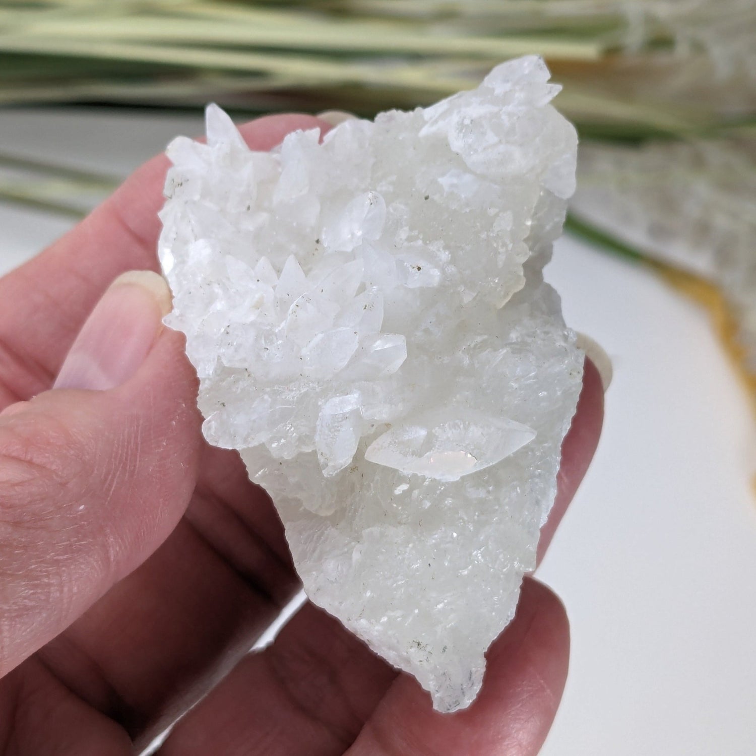 Calcite on Prehnite Crystal Cluster | Double Terminated Calcite | 77 grams | Mumbai, India | Canagem.com