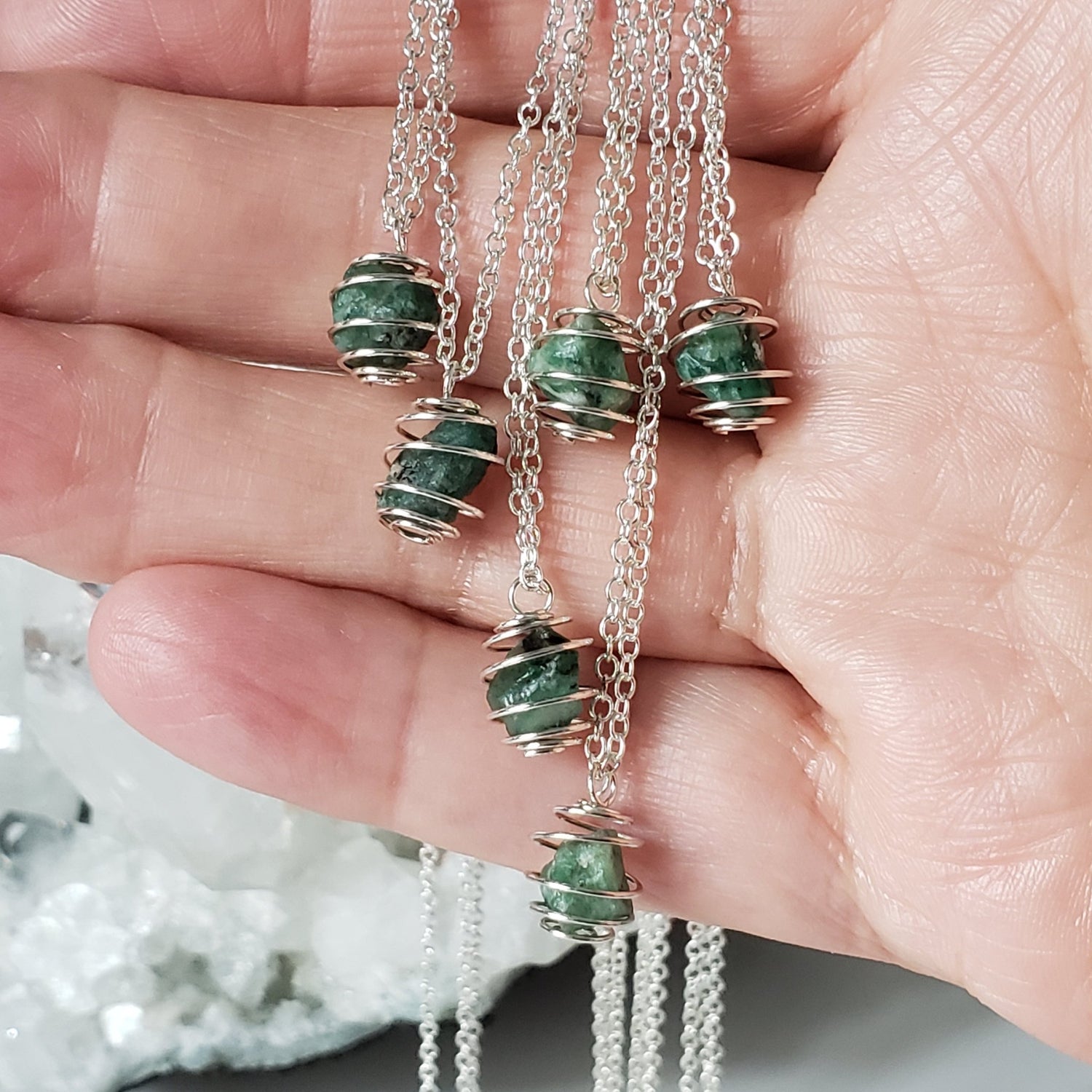  Raw Emerald Cage Pendants | 2ct raw emerald | 18" chain 1