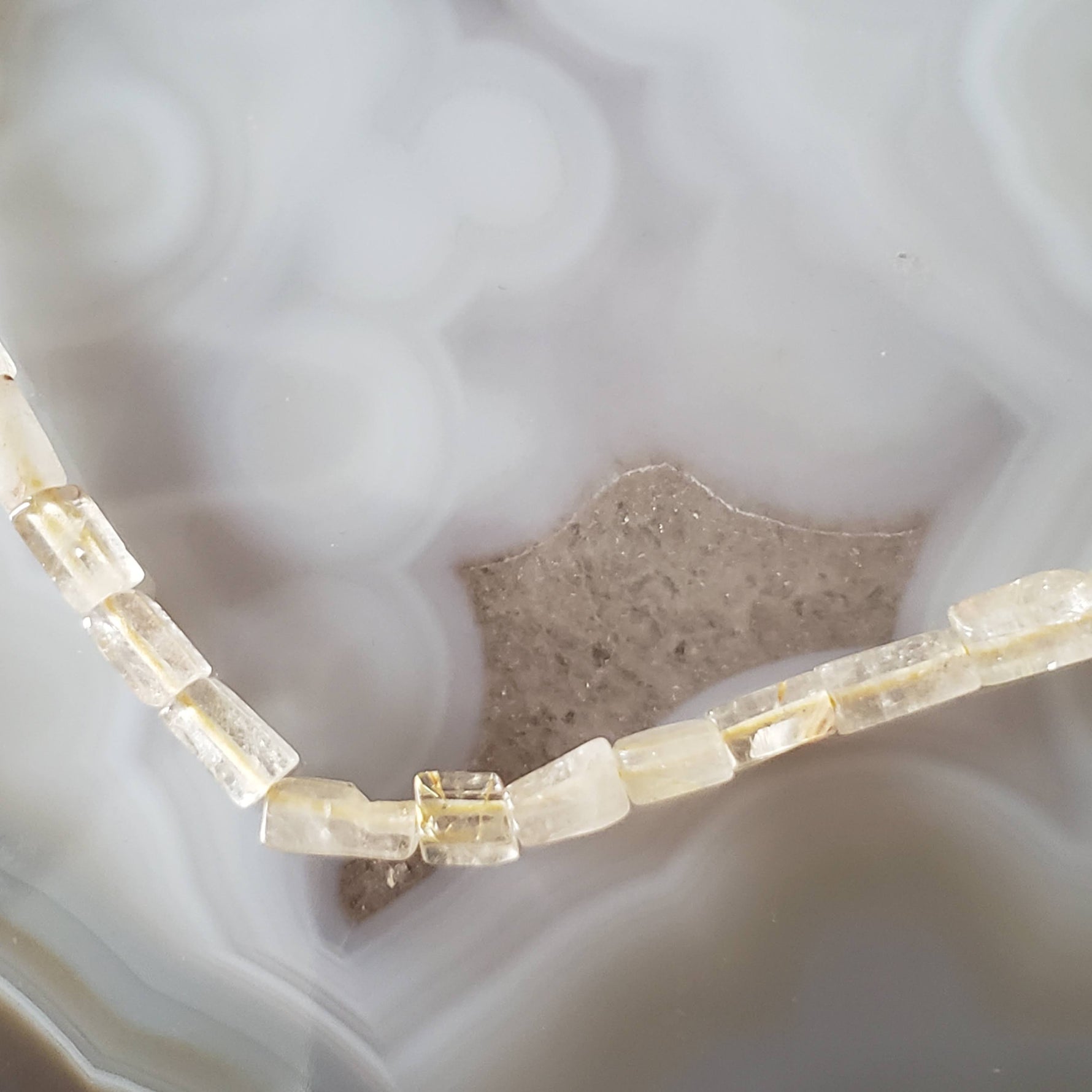  Rutile Quartz Gemstone Beads | 38 cm, 15 inch Strand | Rectangular | Yellow 1