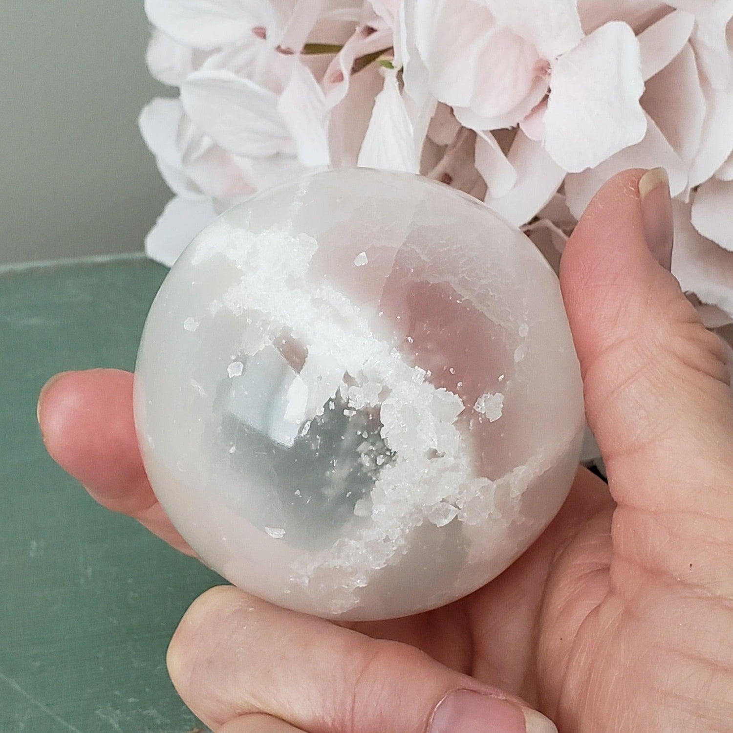  Selenite Satin Spar Sphere | 69 mm, 2.7 in | 398 grams 