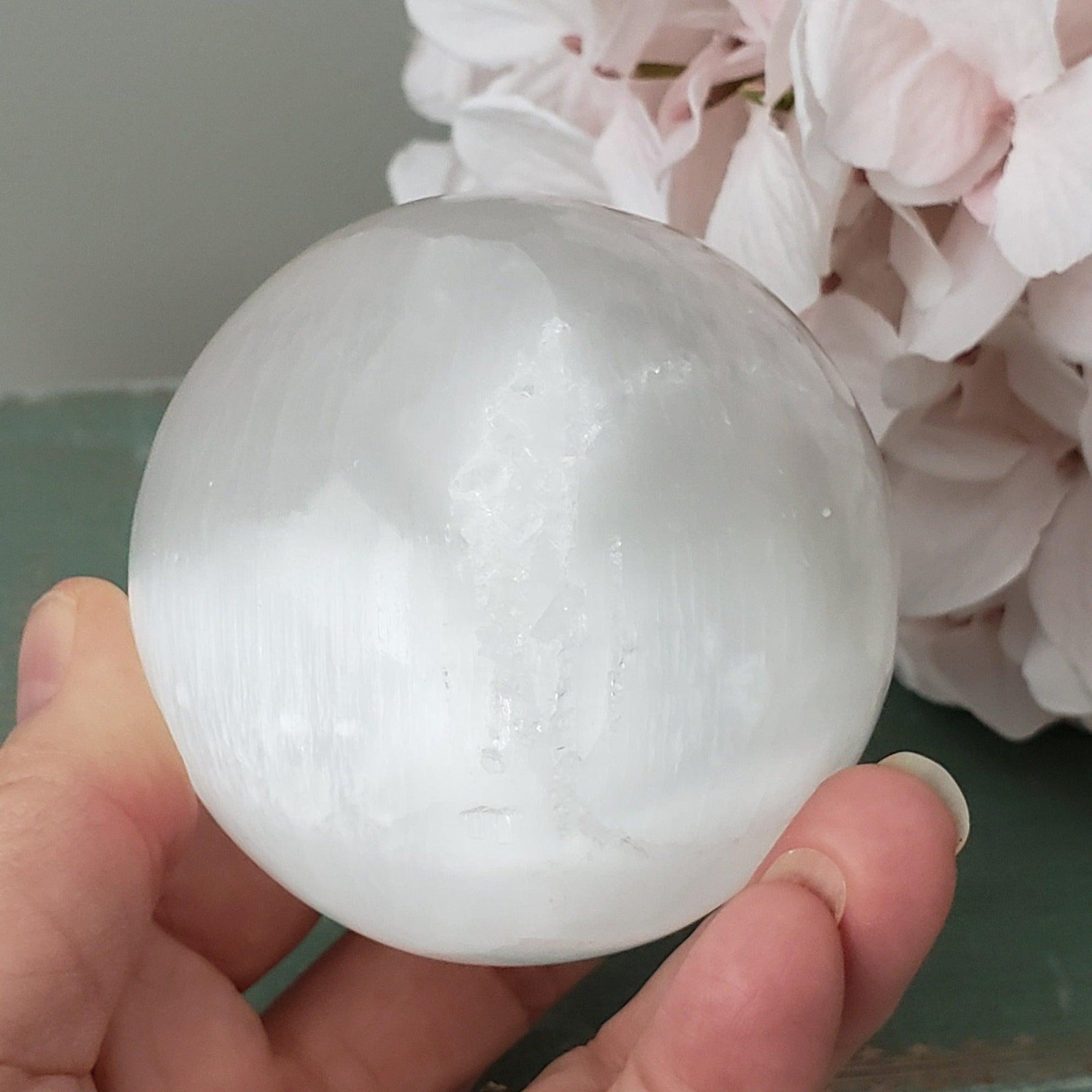  Selenite Satin Spar Sphere | 74 mm, 2.9 in | 496 grams 