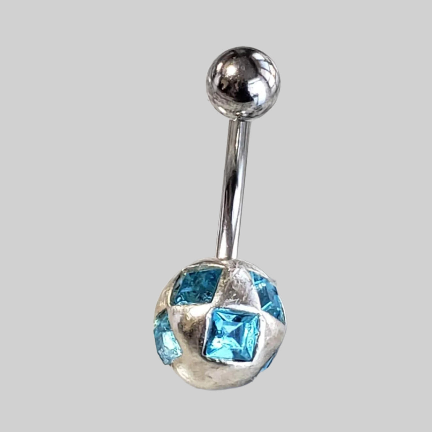  Silver Body Jewelry | Belly Ring | Surgical Steel and 925 Silver | Aquamarine Crystal 