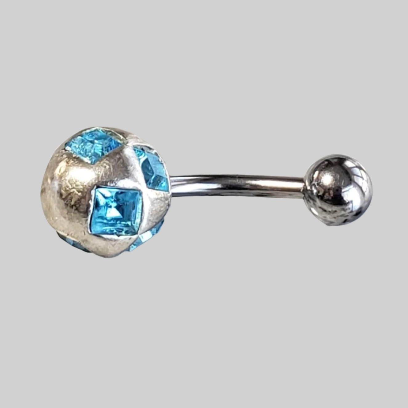 Silver Body Jewelry | Belly Ring | Surgical Steel and 925 Silver | Aquamarine Crystal 1
