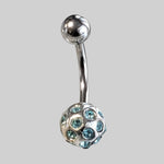  Silver Body Jewelry | Belly Ring | Surgical Steel and 925 Silver | Aquamarine Crystal 