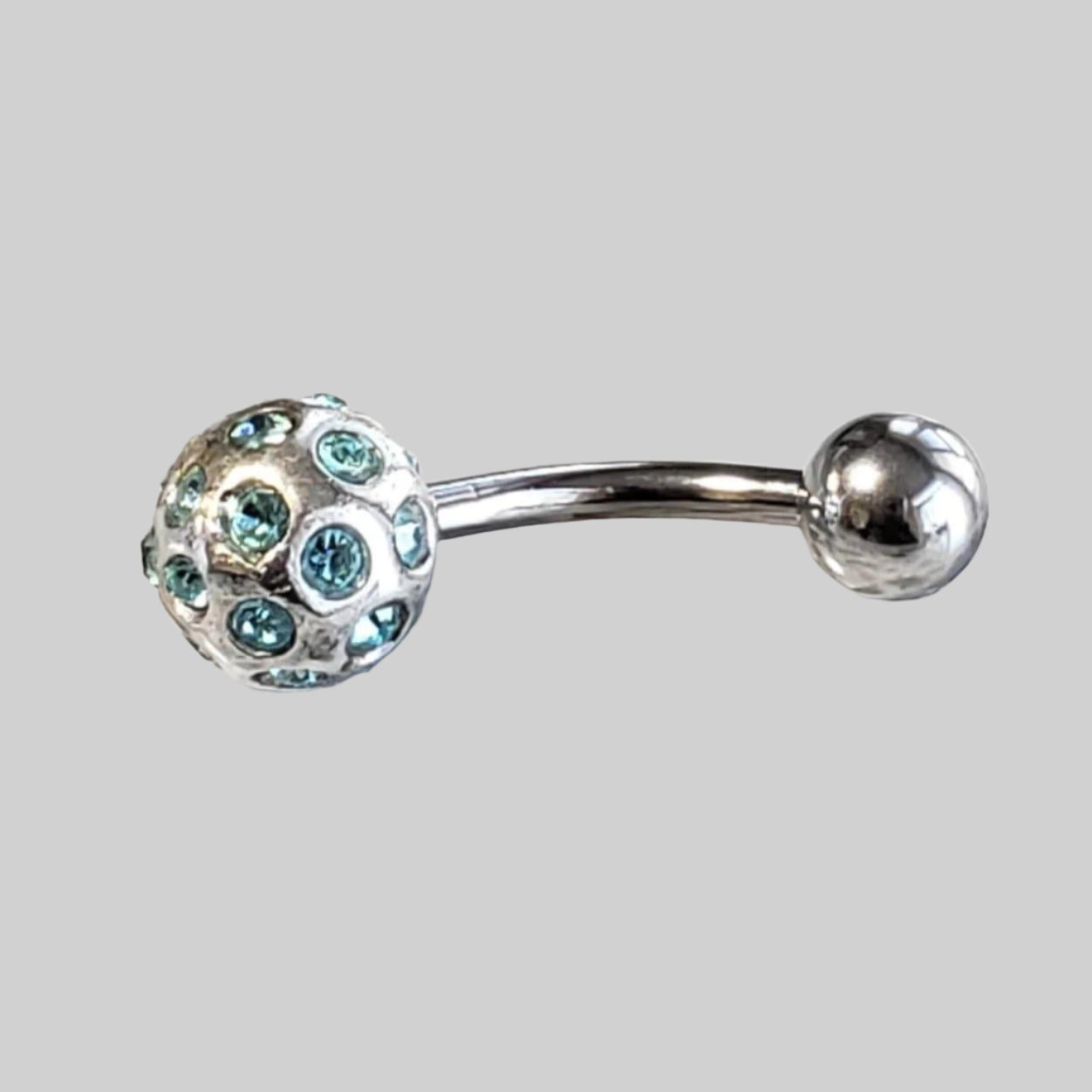  Silver Body Jewelry | Belly Ring | Surgical Steel and 925 Silver | Aquamarine Crystal 1