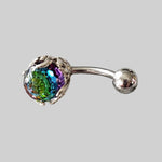  Silver Body Jewelry | Belly Ring | Surgical Steel and 925 Silver | Rainbow Crystal 