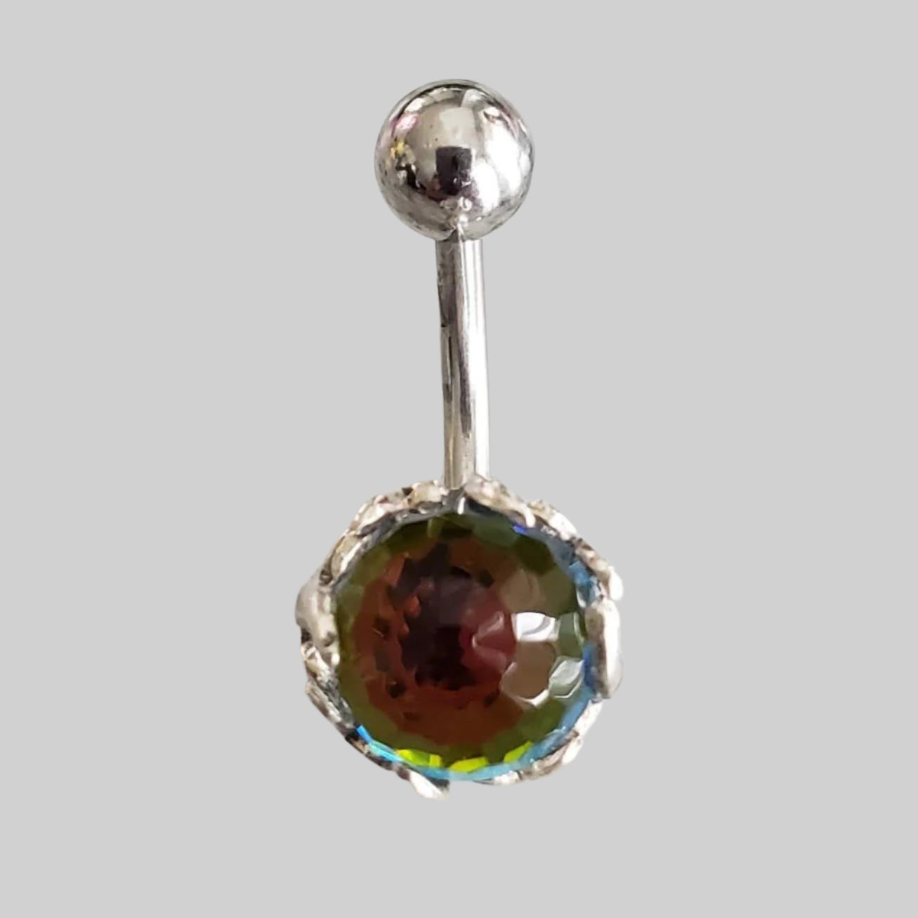  Silver Body Jewelry | Belly Ring | Surgical Steel and 925 Silver | Rainbow Crystal 1