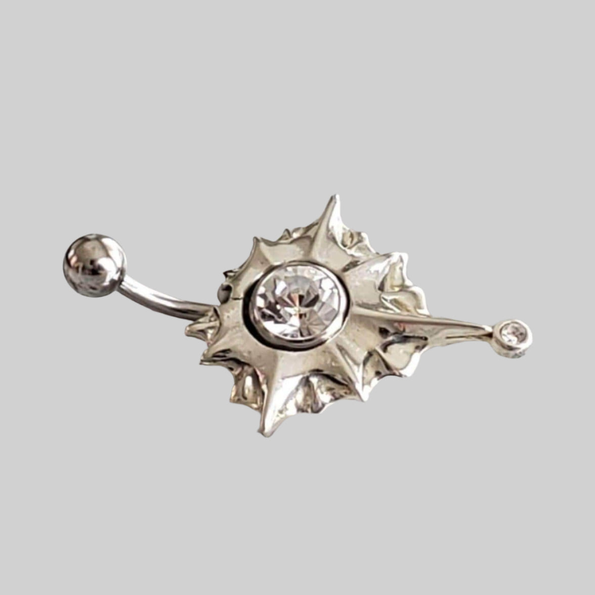  Silver Body Jewelry | Belly Ring with Navel Shield | Surgical Steel and 925 Silver | White Sapphire Crystal 