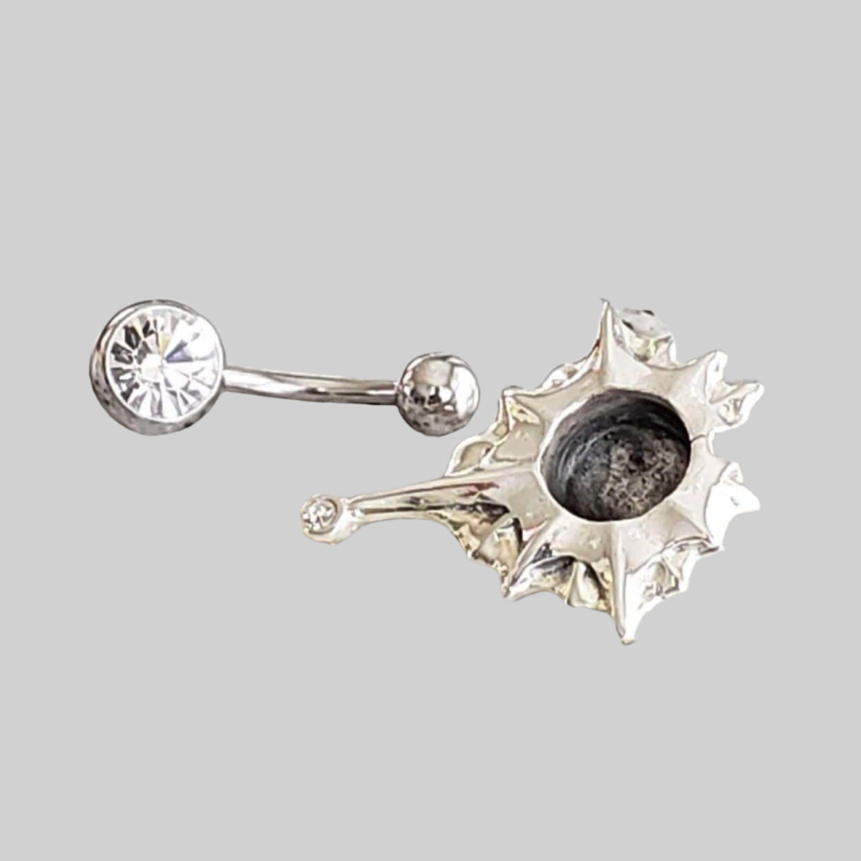  Silver Body Jewelry | Belly Ring with Navel Shield | Surgical Steel and 925 Silver | White Sapphire Crystal 1
