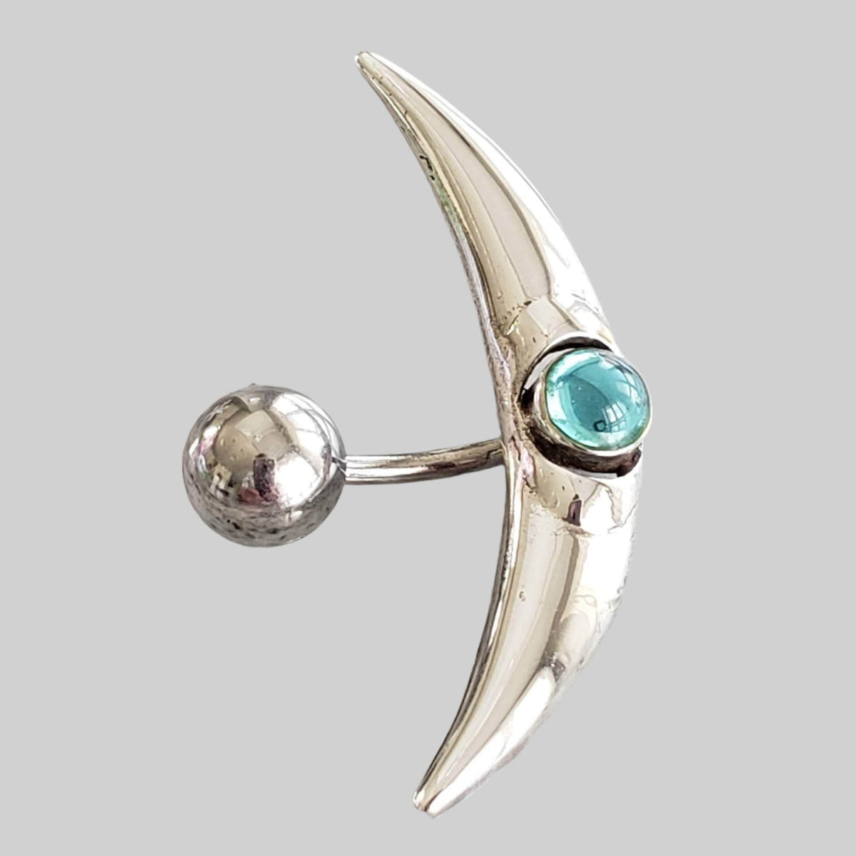  Silver Body Jewelry | Crescent Reverse Belly Ring | Surgical Steel and 925 Silver | Aquamarine Crystal 1