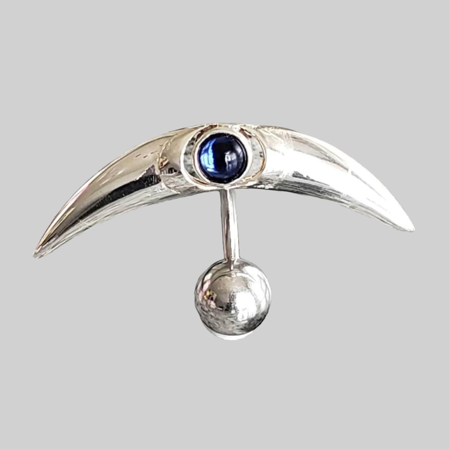  Silver Body Jewelry | Crescent Reverse Belly Ring | Surgical Steel and 925 Silver | Tanzanite Crystal 