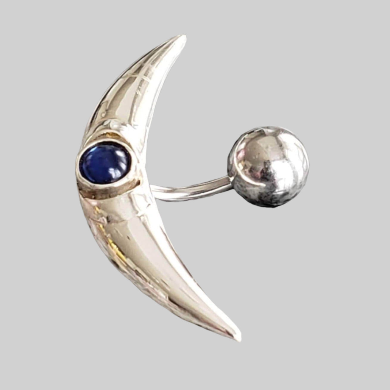  Silver Body Jewelry | Crescent Reverse Belly Ring | Surgical Steel and 925 Silver | Tanzanite Crystal 1