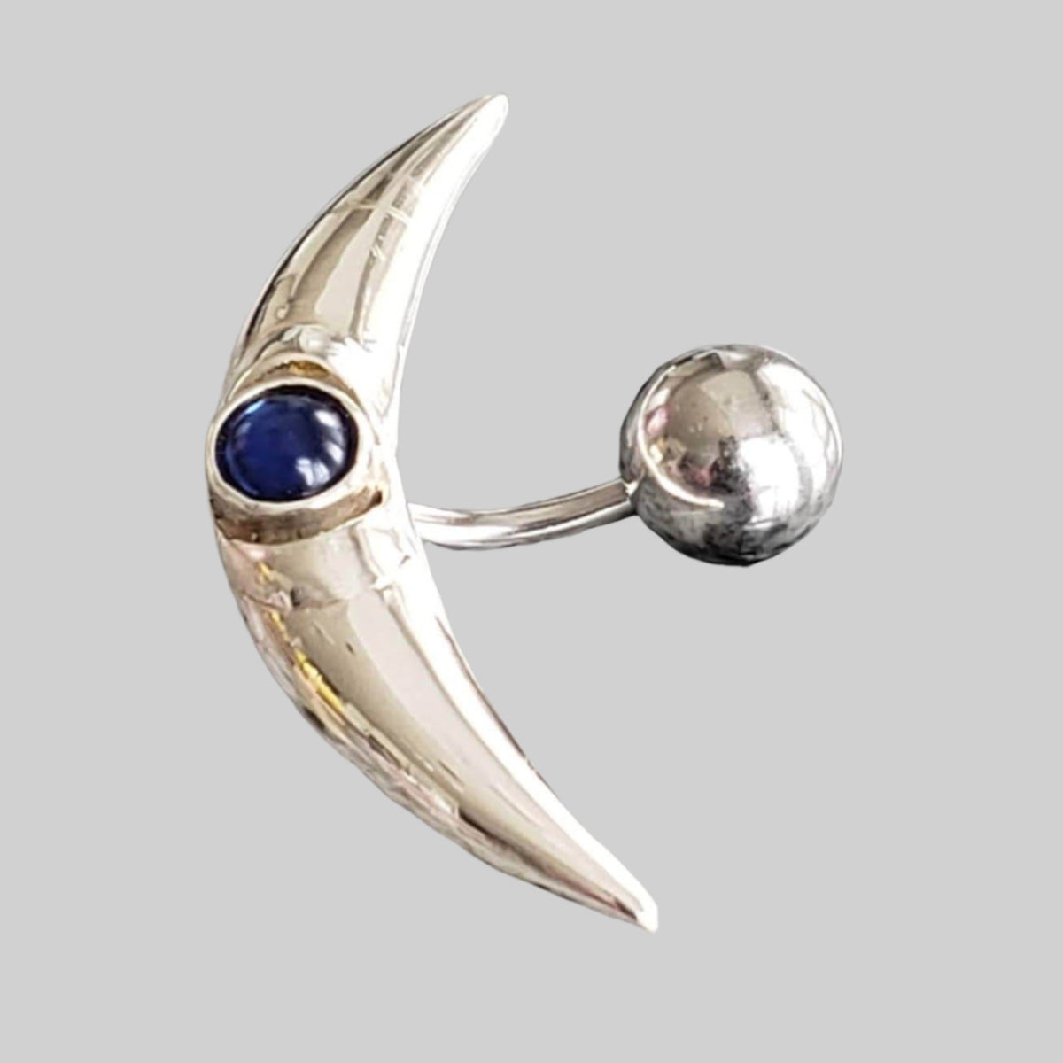  Silver Body Jewelry | Crescent Reverse Belly Ring | Surgical Steel and 925 Silver | Tanzanite Crystal 1