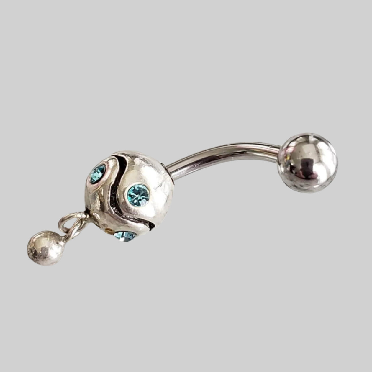  Silver Body Jewelry | Dangle Belly Ring | Surgical Steel and 925 Silver | Aquamarine Crystal 