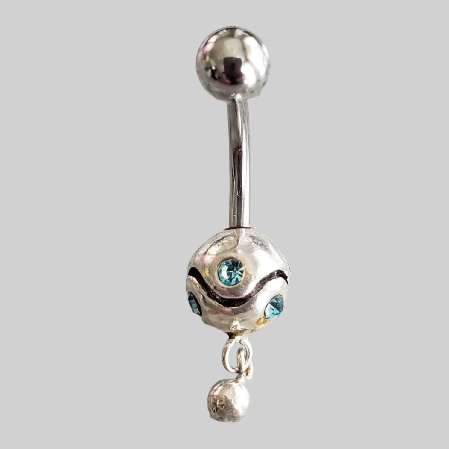  Silver Body Jewelry | Dangle Belly Ring | Surgical Steel and 925 Silver | Aquamarine Crystal 1