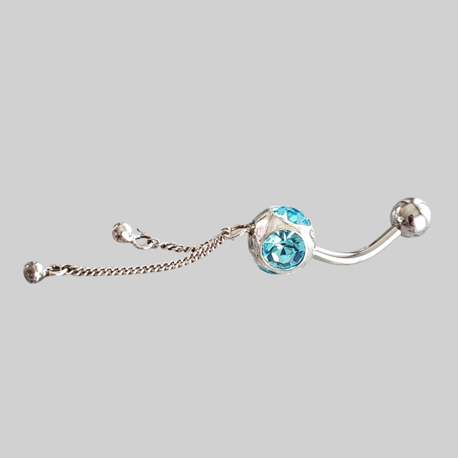  Silver Body Jewelry | Dangle Belly Ring | Surgical Steel and 925 Silver | Aquamarine Crystal 