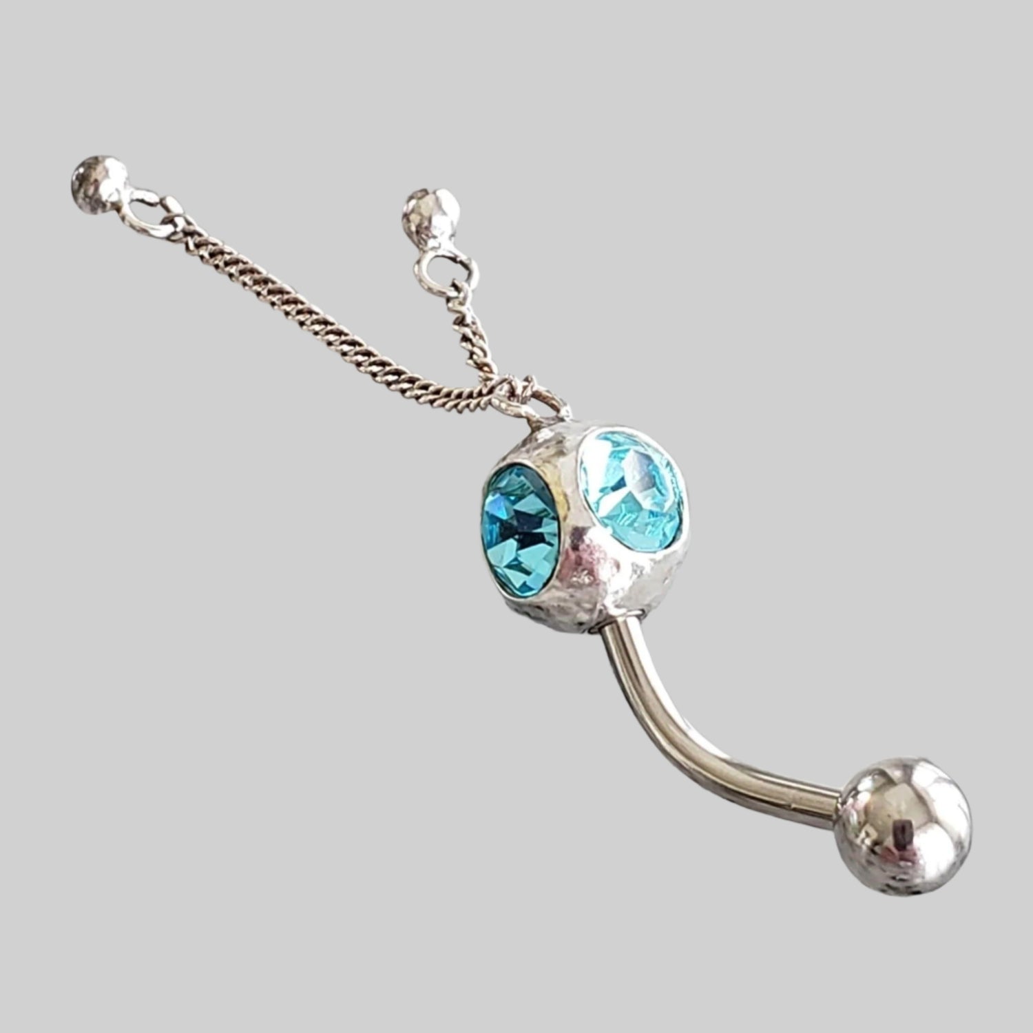  Silver Body Jewelry | Dangle Belly Ring | Surgical Steel and 925 Silver | Aquamarine Crystal 1