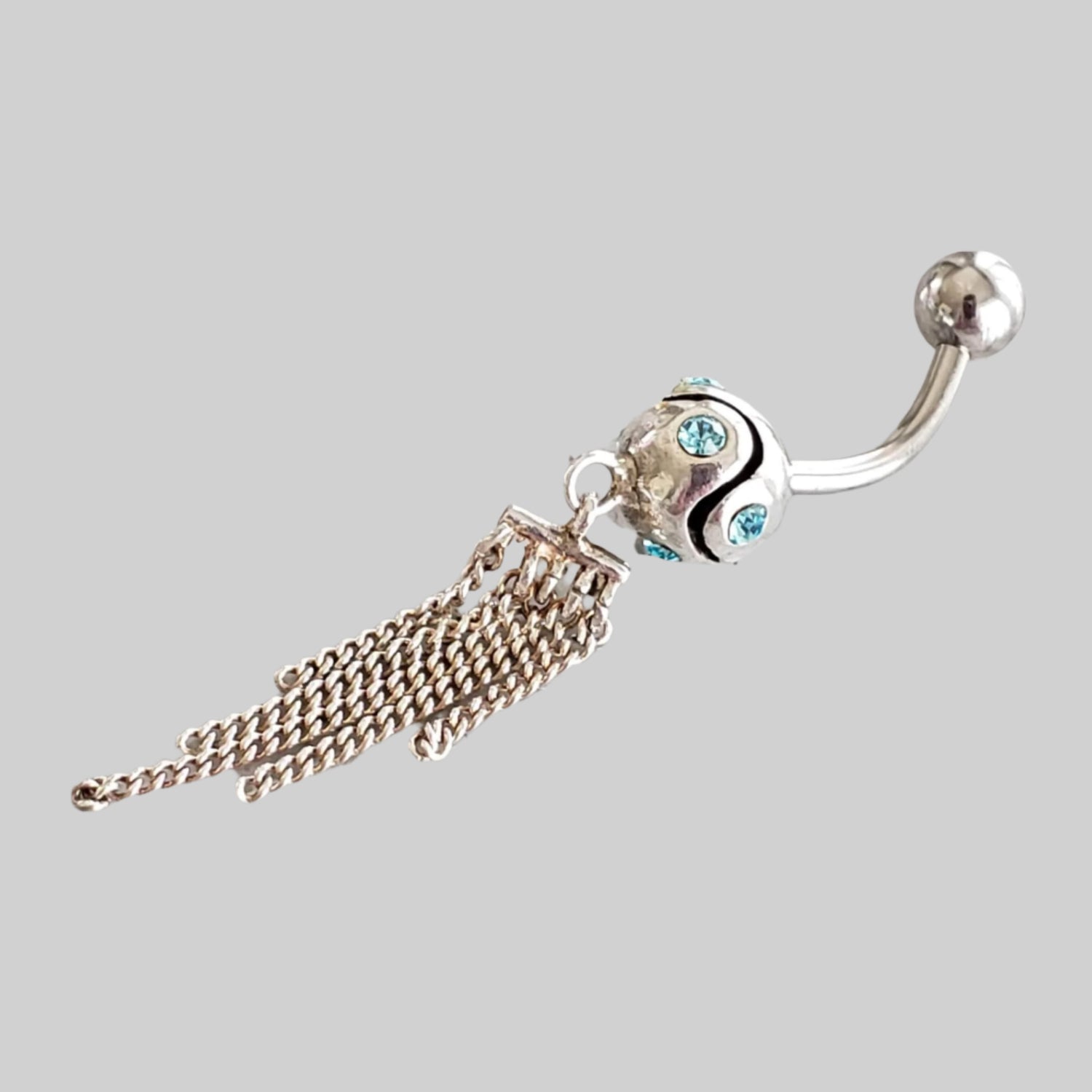  Silver Body Jewelry | Dangle Belly Ring | Surgical Steel and 925 Silver | Aquamarine Crystal 