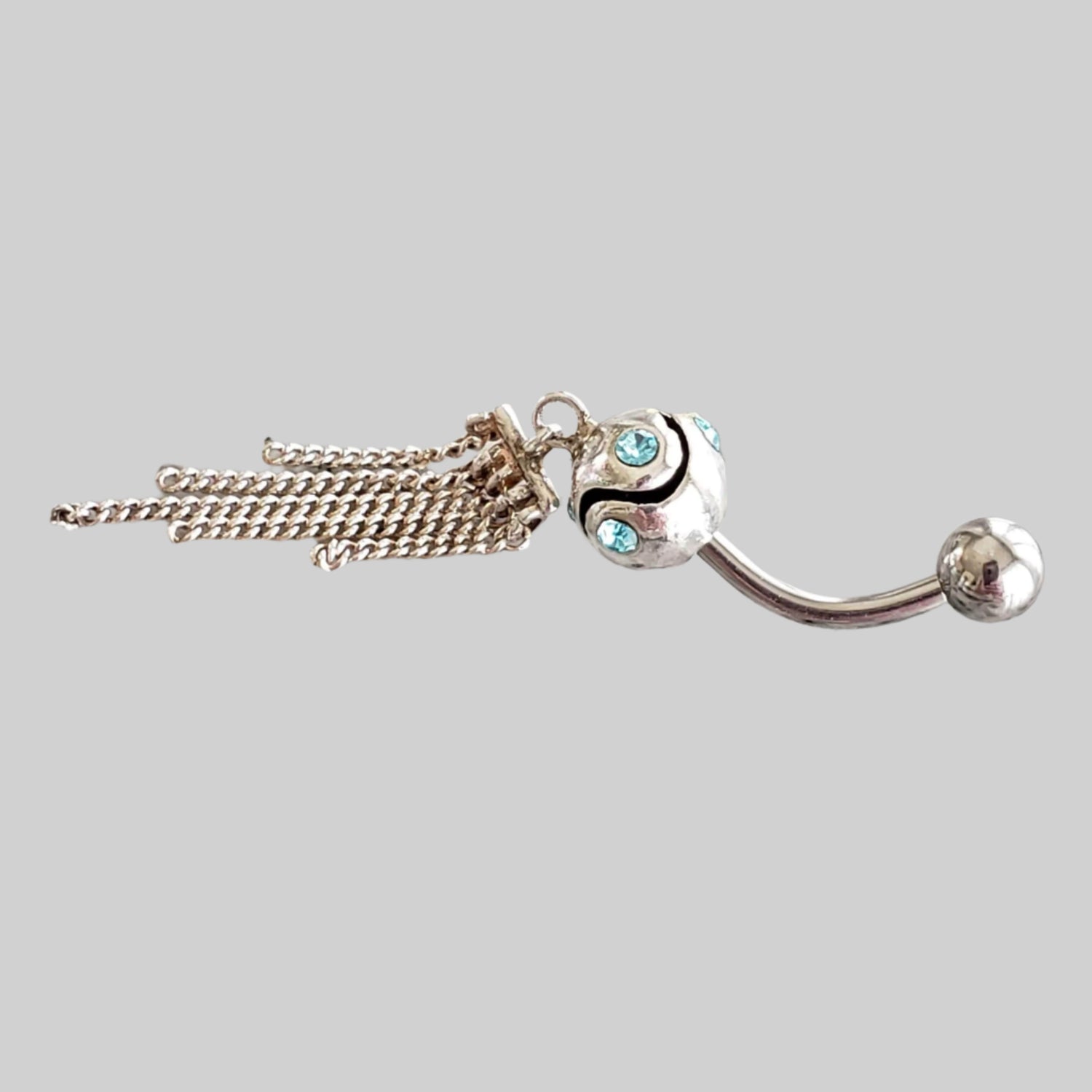  Silver Body Jewelry | Dangle Belly Ring | Surgical Steel and 925 Silver | Aquamarine Crystal 1
