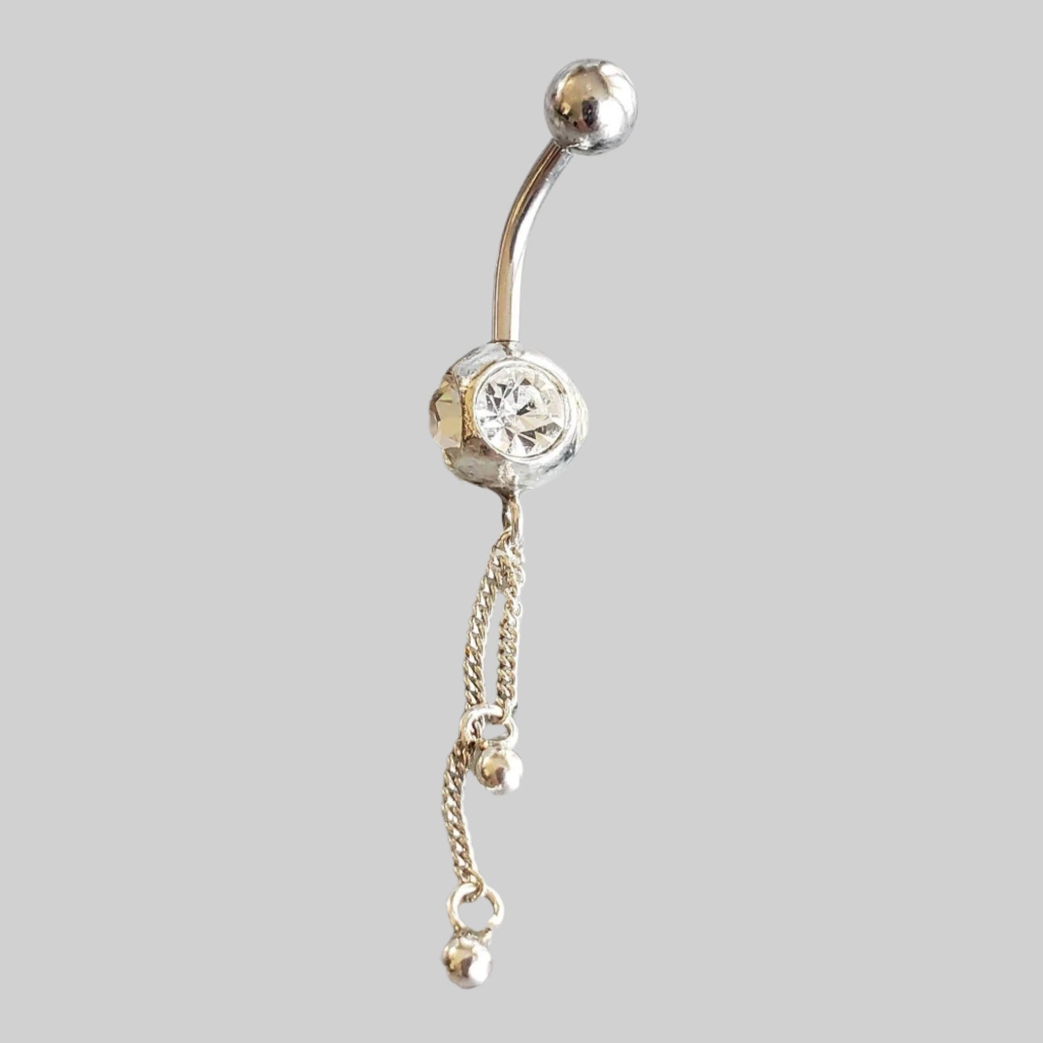  Silver Body Jewelry | Dangle Belly Ring | Surgical Steel and 925 Silver | White Sapphire Crystal 