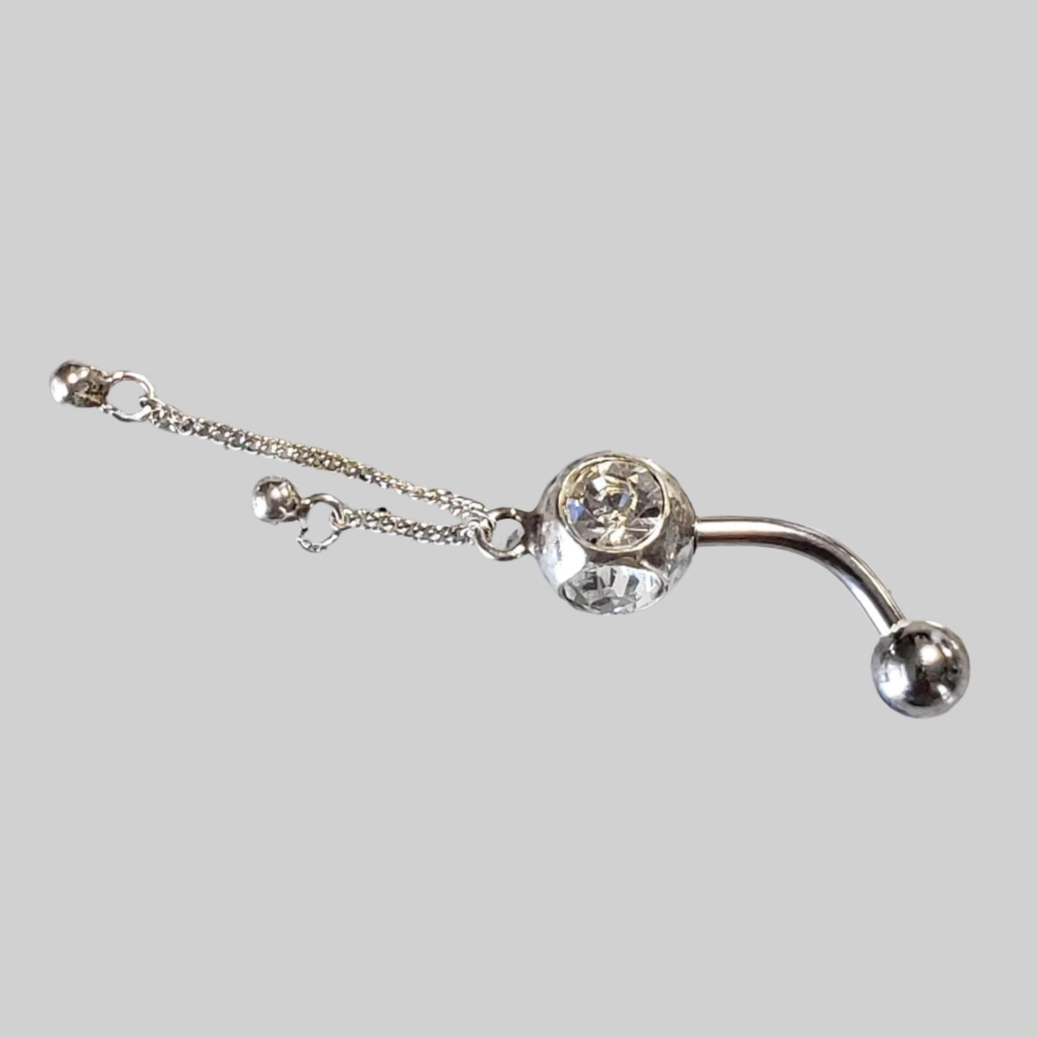  Silver Body Jewelry | Dangle Belly Ring | Surgical Steel and 925 Silver | White Sapphire Crystal 1