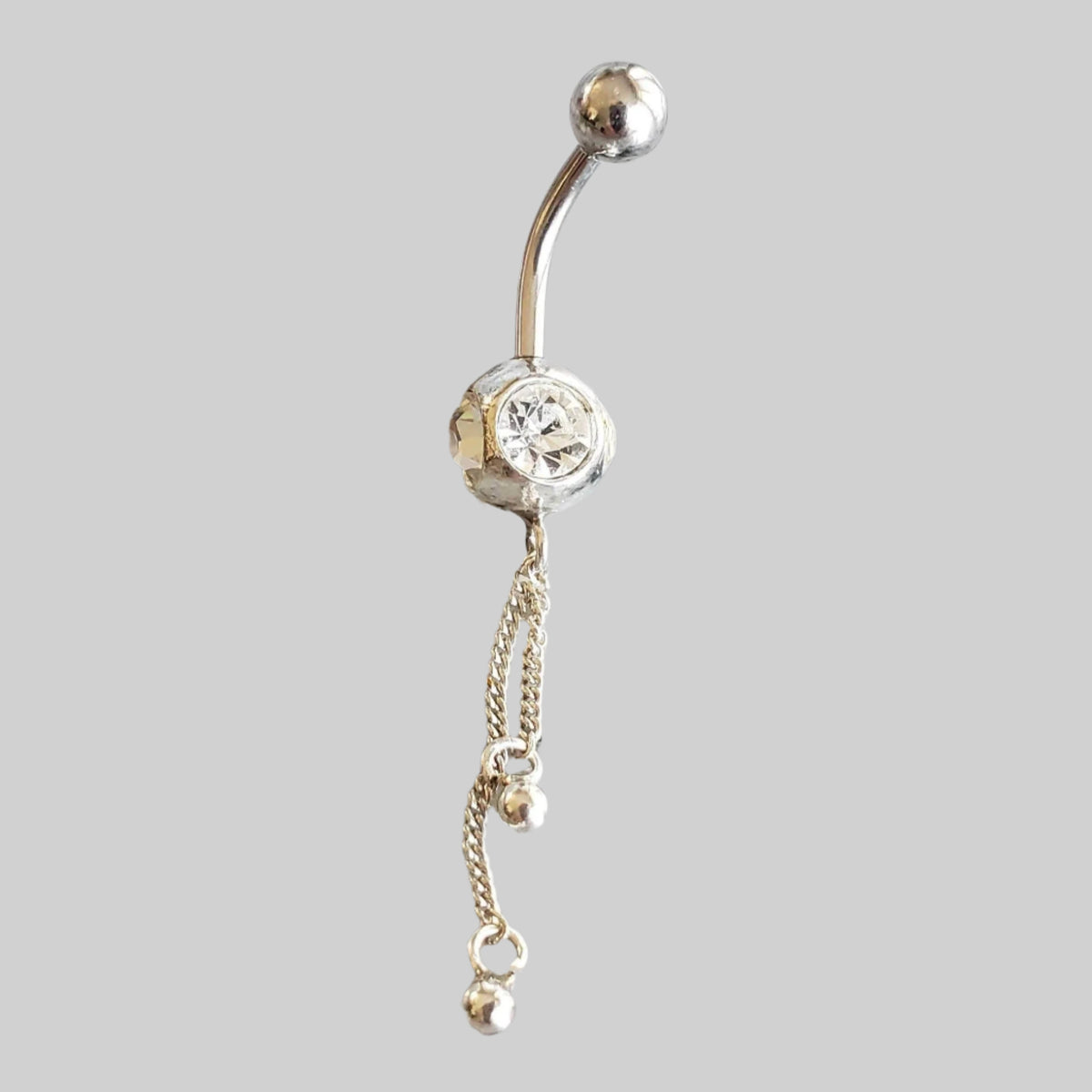  Silver Body Jewelry | Dangle Belly Ring | Surgical Steel and 925 Silver | White Sapphire Crystal 