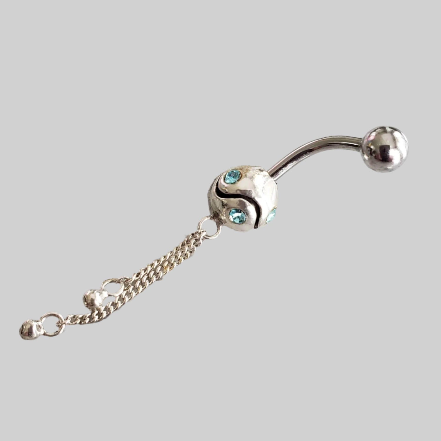  Silver Body Jewelry | Dangle Belly Ring | Surgical Steel and 925 Silver | with Aquamarine Crystal 