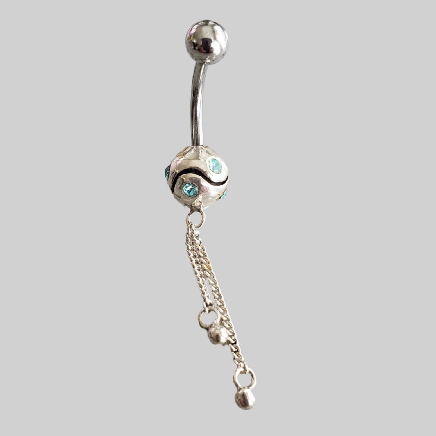  Silver Body Jewelry | Dangle Belly Ring | Surgical Steel and 925 Silver | with Aquamarine Crystal 1