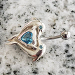  Silver Body Jewelry | Dolphin Belly Ring | Surgical Steel and 925 Silver | Aquamarine Crystal | SO24 1