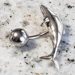  Silver Body Jewelry | Dolphin Reverse Belly Ring | Surgical Steel and 925 Silver | White Sapphire Crystal | SO24 1