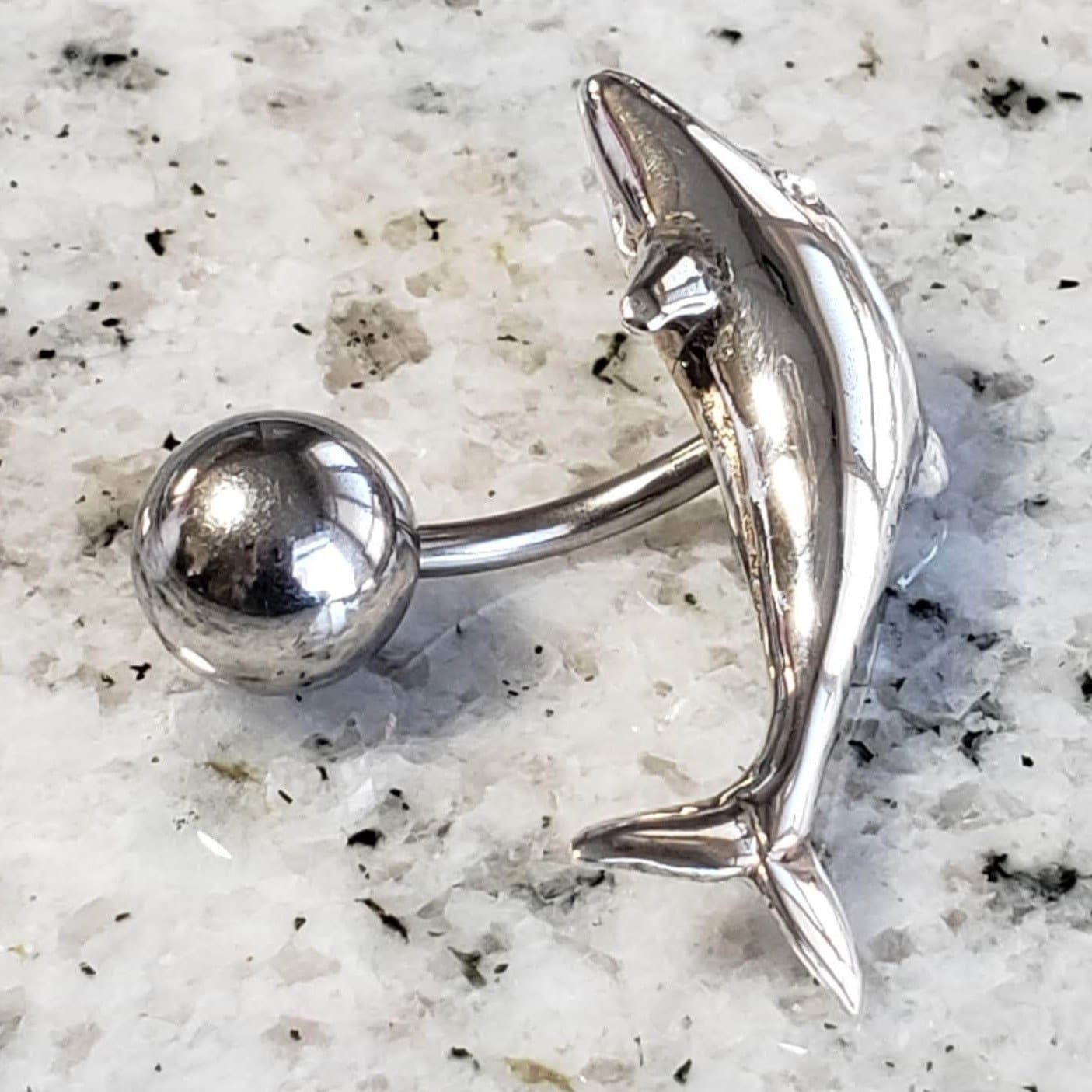  Silver Body Jewelry | Dolphin Reverse Belly Ring | Surgical Steel and 925 Silver | White Sapphire Crystal | SO24 1
