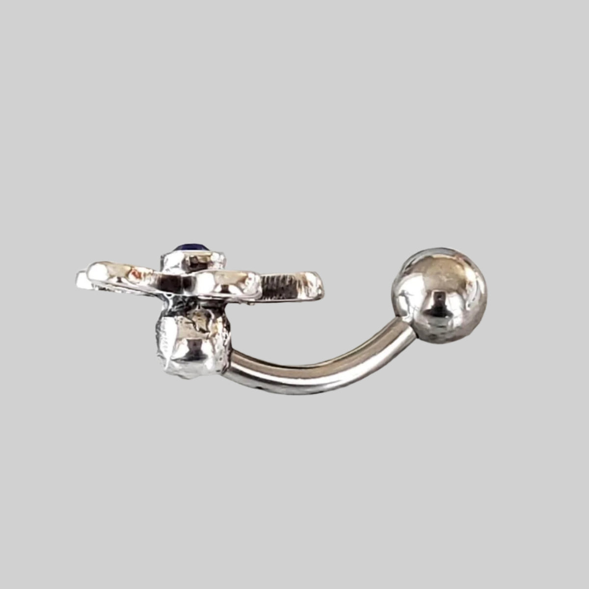  Silver Body Jewelry | Flower Belly Ring | Surgical Steel and 925 Silver | Sapphire Crystal 1