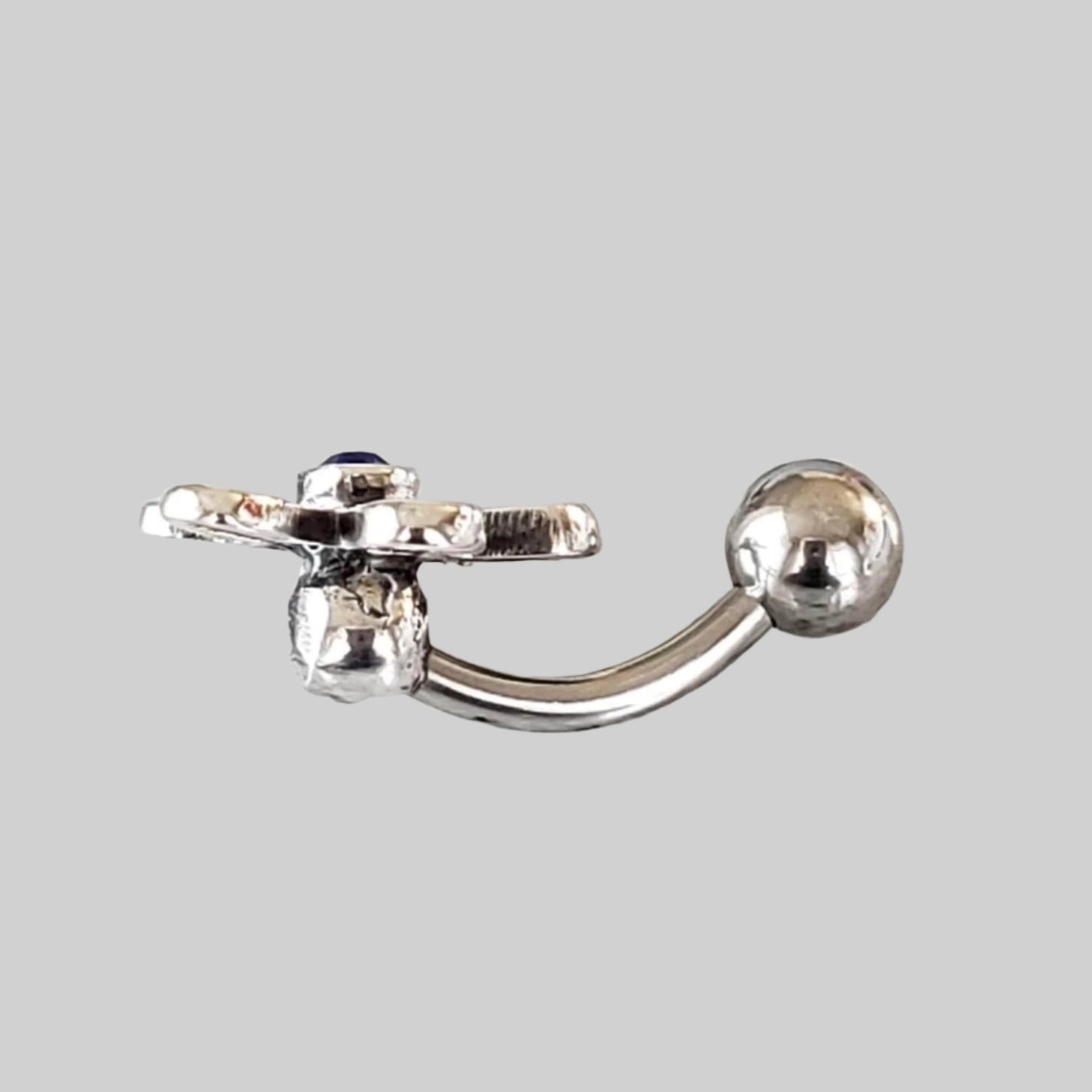  Silver Body Jewelry | Flower Belly Ring | Surgical Steel and 925 Silver | Sapphire Crystal 1